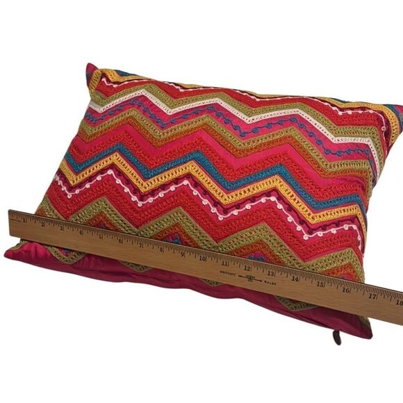 Pier One Pink Multi Colored Bohemian Detailed Throw Pillow Size 16x12 - Picture 10 of 11